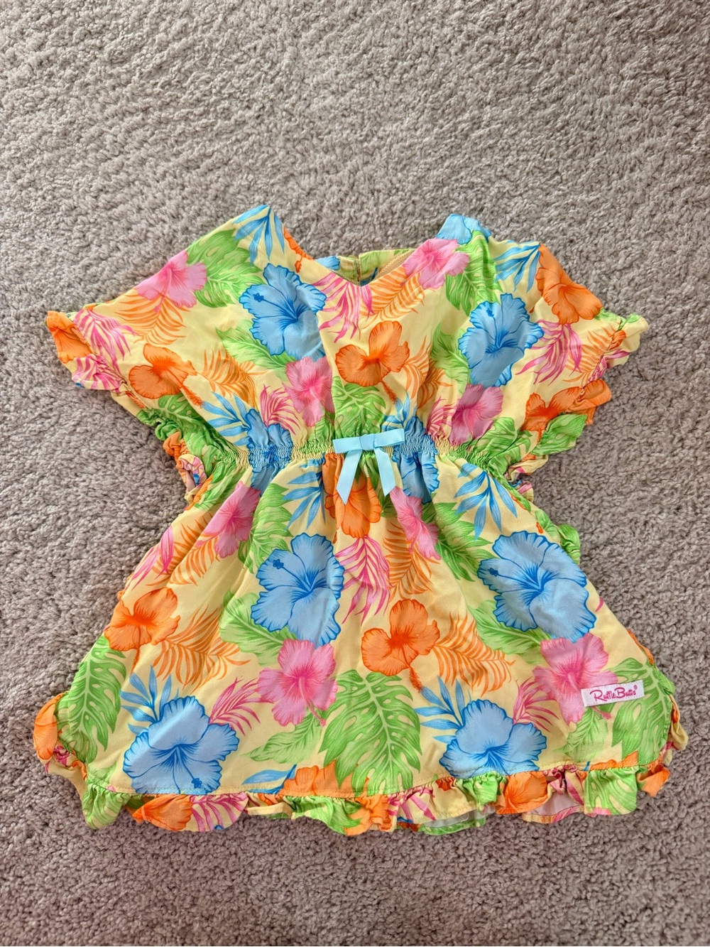 Ruffle Butts Yellow Floral Swim Coverup with Blue, Orange & Pink Blooms